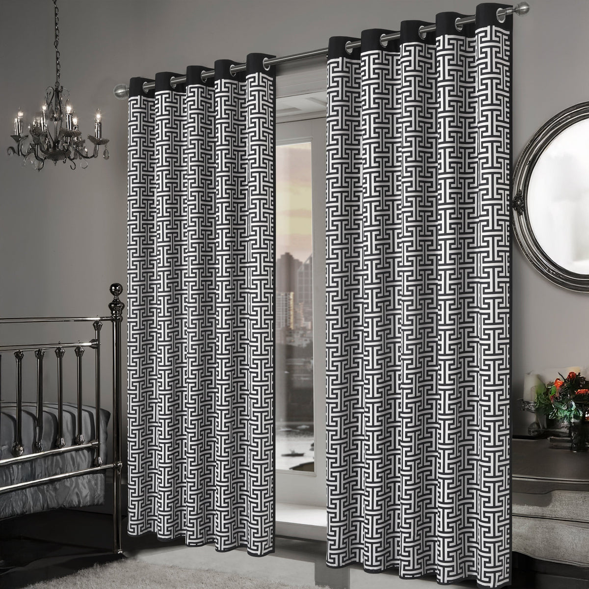 OLIVIA ROCCO Milano Geometric Blackout Curtains Thermal Insulated Eyelet Pair Pencil Pleat