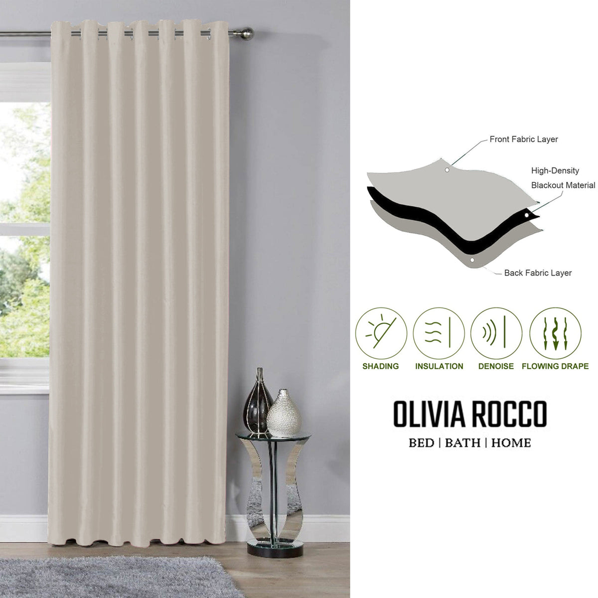 OLIVIA ROCCO Blackout Thermal Eyelet Curtains Natural colour Energy Efficient Ring Top