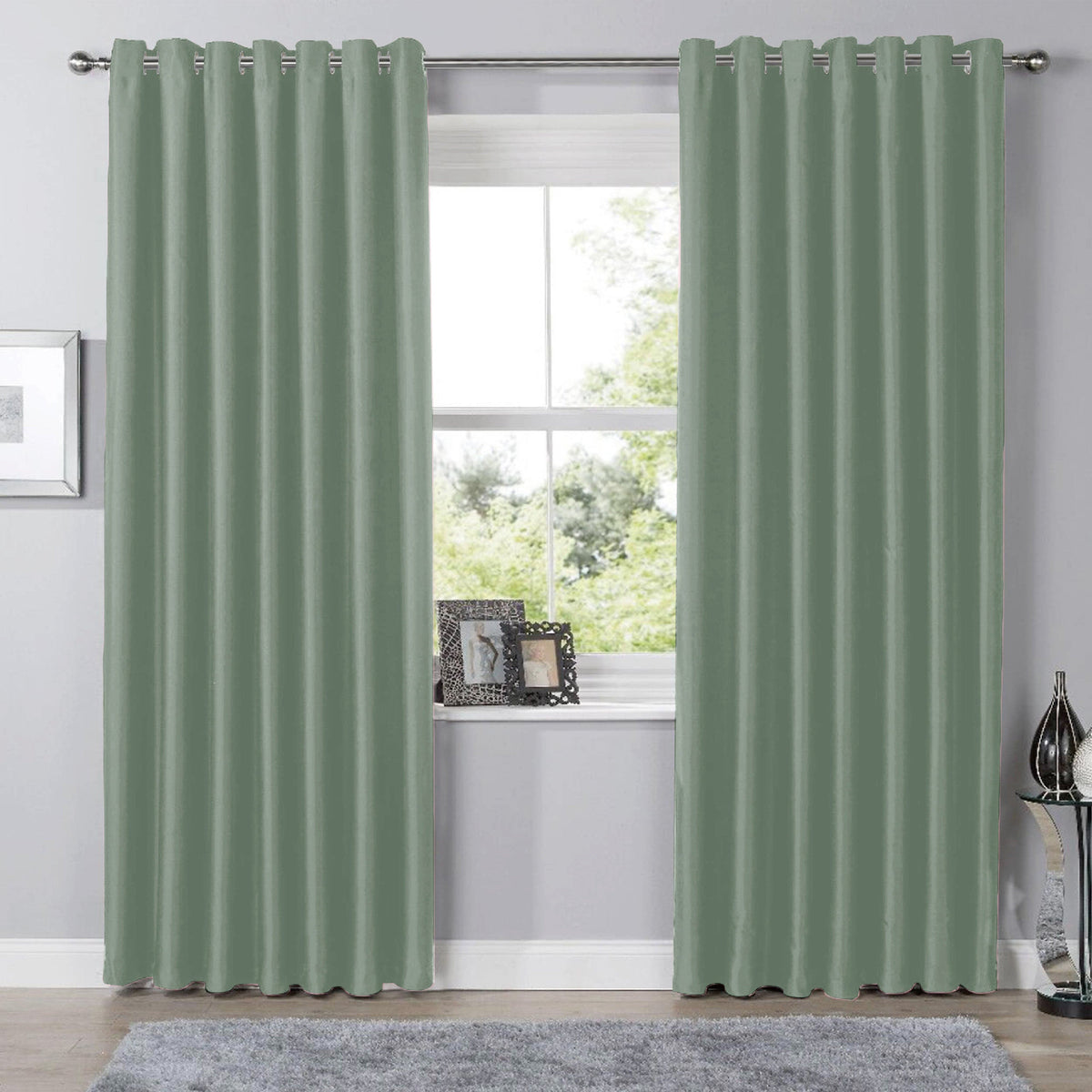 OLIVIA ROCCO Blackout Sage Green Eyelet Curtains Thermal Ring Top Window Treatments