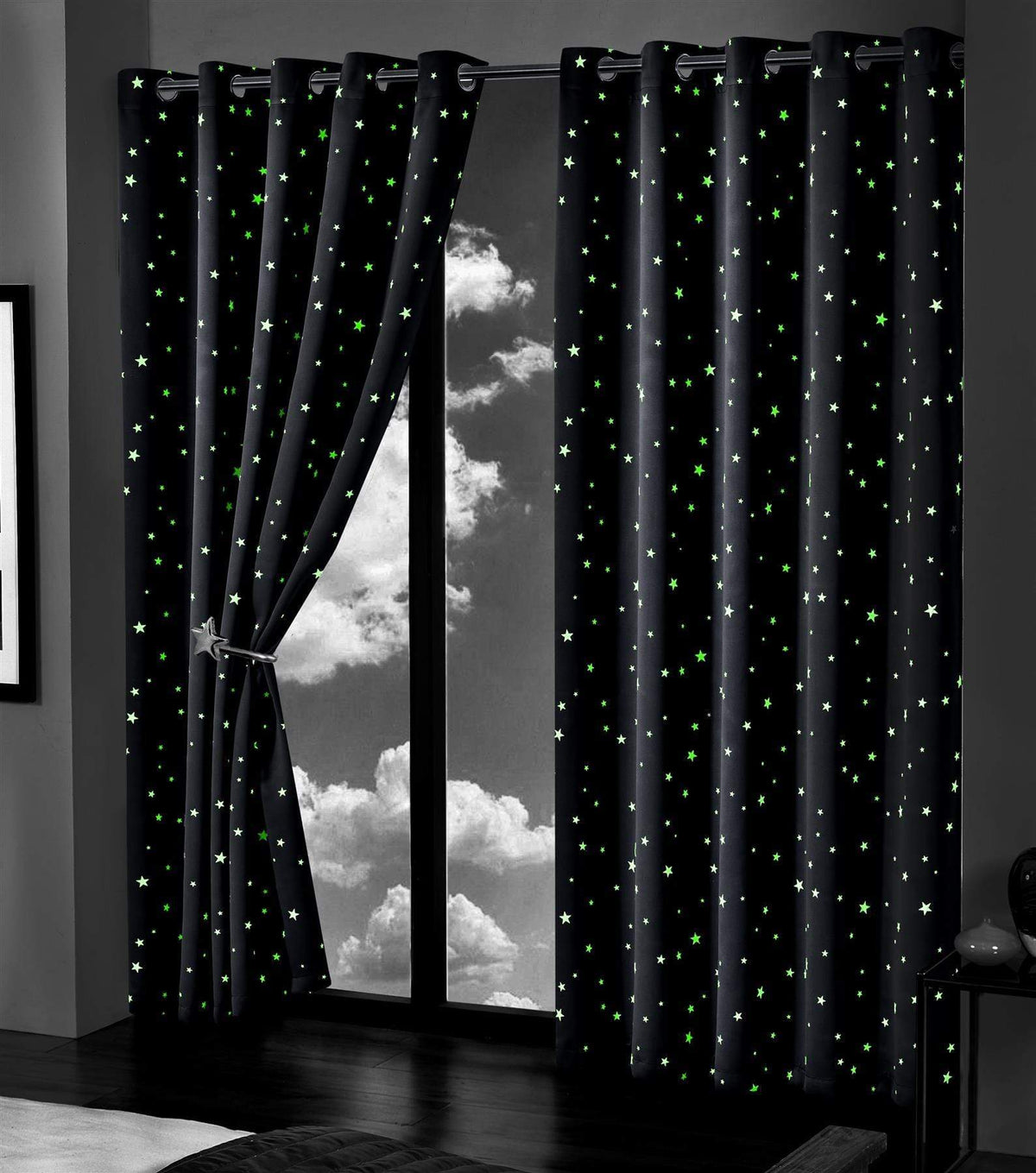 OLIVIA ROCCO Glow In The Dark Blackout Curtains With Thermal Panels Eyelet Pencil Pleat