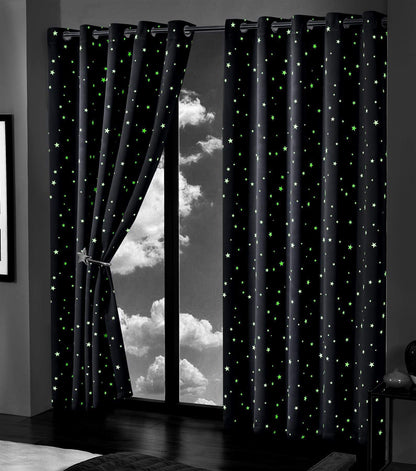 OLIVIA ROCCO Glow In The Dark Blackout Curtains With Thermal Panels Eyelet Pencil Pleat
