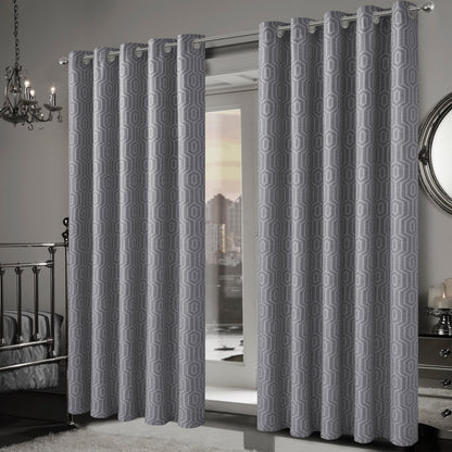 OLIVIA ROCCO Paris Eyelet Jacquard Curtains Grey Geometric Pattern Thermal Insulated