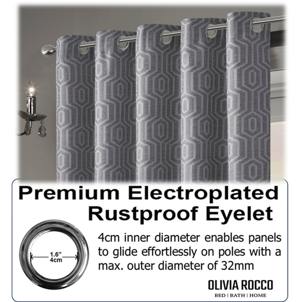 OLIVIA ROCCO Paris Eyelet Jacquard Curtains Grey Geometric Pattern Thermal Insulated