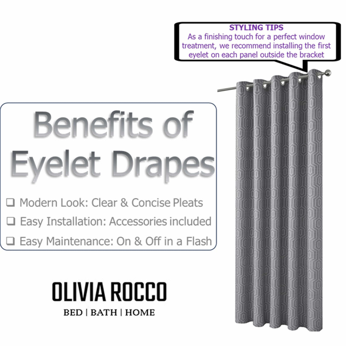 OLIVIA ROCCO Paris Eyelet Jacquard Curtains Grey Geometric Pattern Thermal Insulated