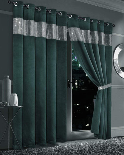 OLIVIA ROCCO Diamante Blackout Curtains With Glitz Detailing Eyelet Ring Top Sold As Pair