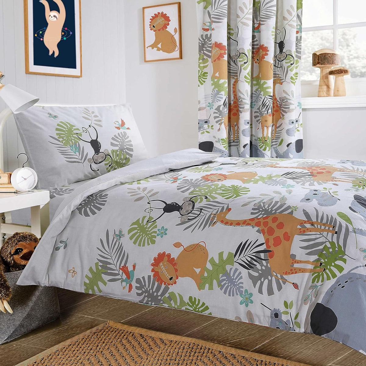 OLIVIA ROCCO Kids Safari Jungle Animal Print Duvet Cover Set With Pillowcase Soft Cosy