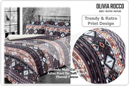 OLIVIA ROCCO Aztec Print Teddy Duvet Set With Reversible Sherpa Fleece Fur Luxurious