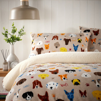 OLIVIA ROCCO Dogs Teddy Duvet Set Faux Fur Bedding With Reversible Sherpa Fleece Single