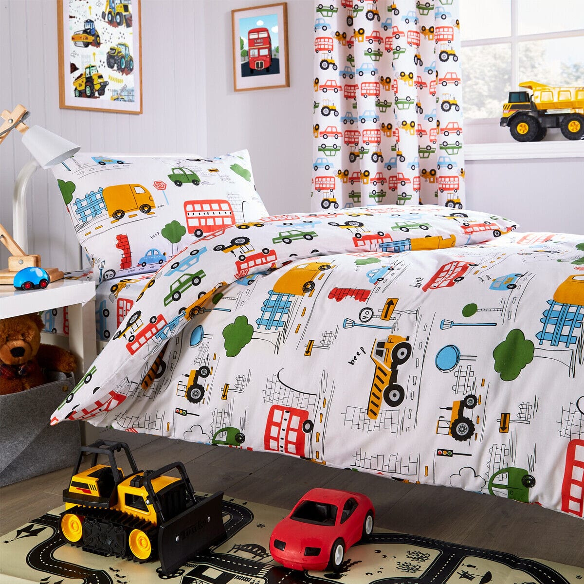 OLIVIA ROCCO Duvet Set Beep Beep Digger Trucks Theme Cotton Blend Matching Pillowcase