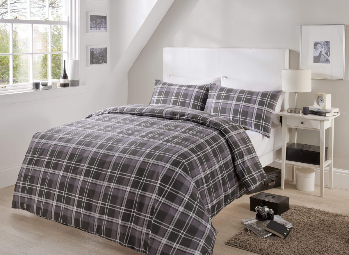 OLIVIA ROCCO Check Pattern Duvet Set Cotton Rich With Pillowcases OEKO-TEX Certified