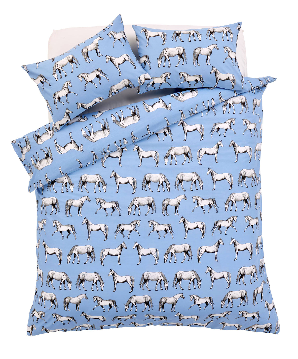 OLIVIA ROCCO Horses Design Cotton Rich Duvet Set Single and Double Sizes Bold Colours