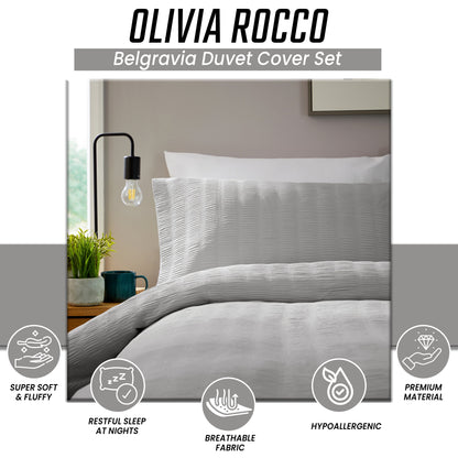 OLIVIA ROCCO Belgravia Grey Microfibre Duvet Cover Set With Pillowcases Soft Easy Care