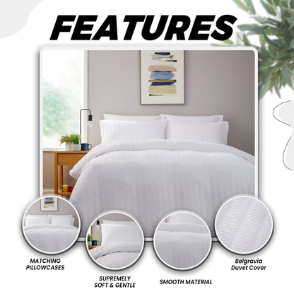 OLIVIA ROCCO Belgravia White Microfibre Duvet Cover Set With Pillowcases Soft Easy Care