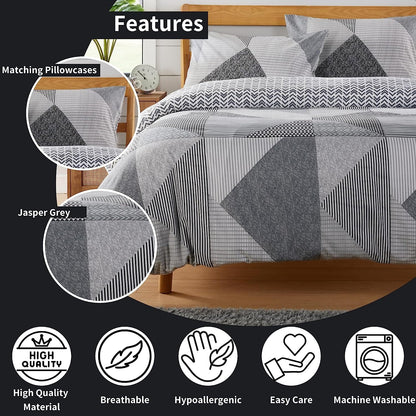 OLIVIA ROCCO Jasper Grey Printed Reversible Quilted Duvet Cover Set With Button Closure