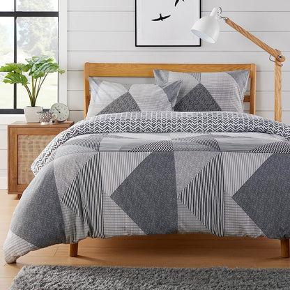 OLIVIA ROCCO Jasper Grey Printed Reversible Quilted Duvet Cover Set With Button Closure