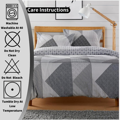 OLIVIA ROCCO Jasper Grey Printed Reversible Quilted Duvet Cover Set With Button Closure