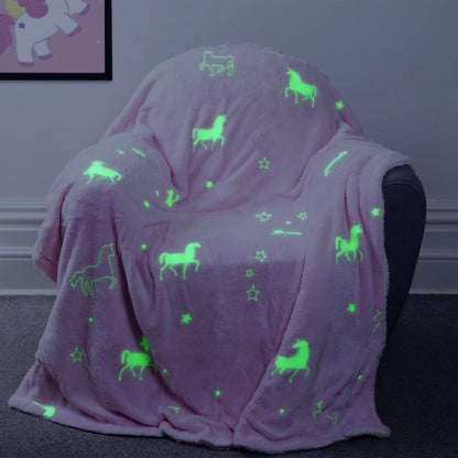 OLIVIA ROCCO Unicorn Glow In The Dark Teddy Duvet Set Pink For Kids OEKO-TEX Certified