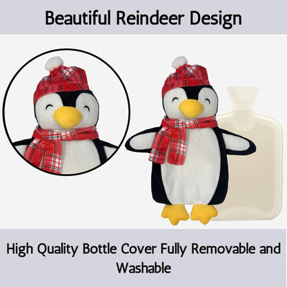 OLIVIA ROCCO Festive Penguin Christmas Hot Water Bottle 1L Natural Rubber With Cover UK