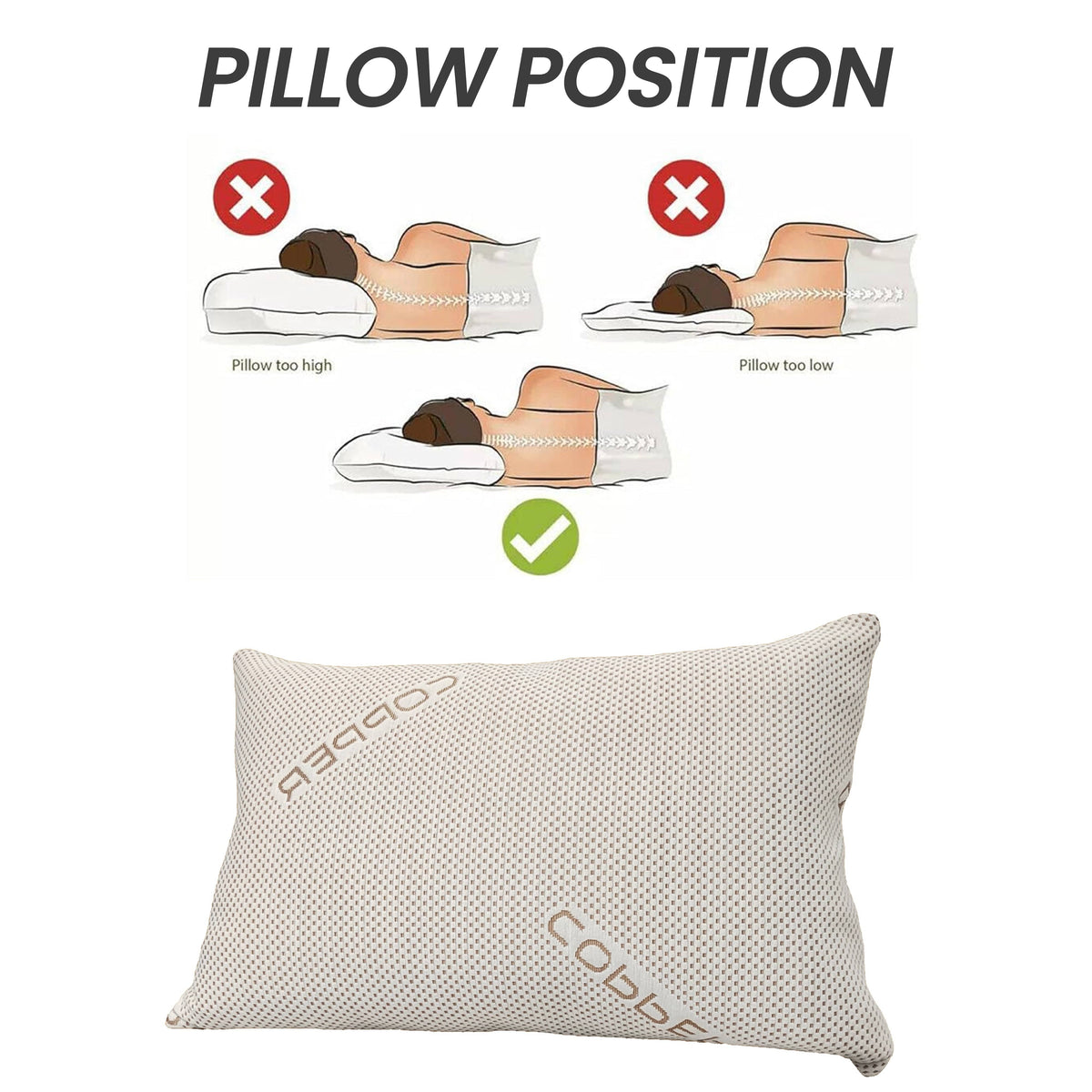 OLIVIA ROCCO Copper Infused Memory Foam Pillow For Skin Health Hypoallergenic Super Soft Hotel-Style Comfort