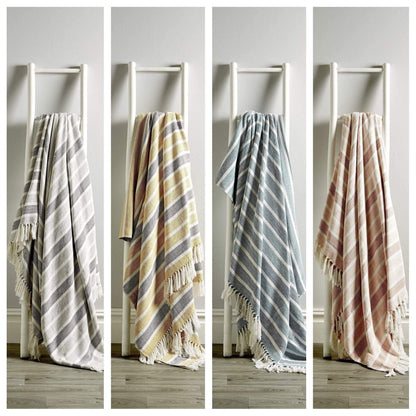 OLIVIA ROCCO Zara Striped Handwoven Pure Cotton Throw Blanket With Tassels Eco Friendly