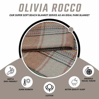 OLIVIA ROCCO Eco Friendly Recycled Cotton Picnic Blanket 130 x 150 cm Check Stripe Design