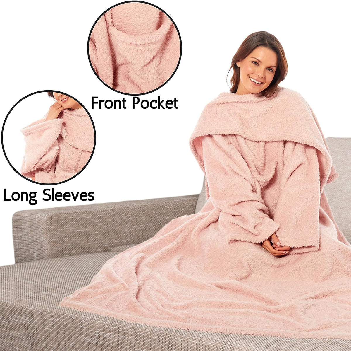 OLIVIA ROCCO Wearable TV Blanket With Sleeves And Pocket Ultra Soft Fleece 140x183