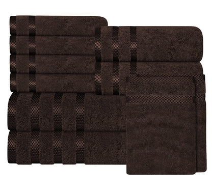 OLIVIA ROCCO Belmont Viscose Stripe Brown Towels 100% Cotton Hotel Quality Bath Towels