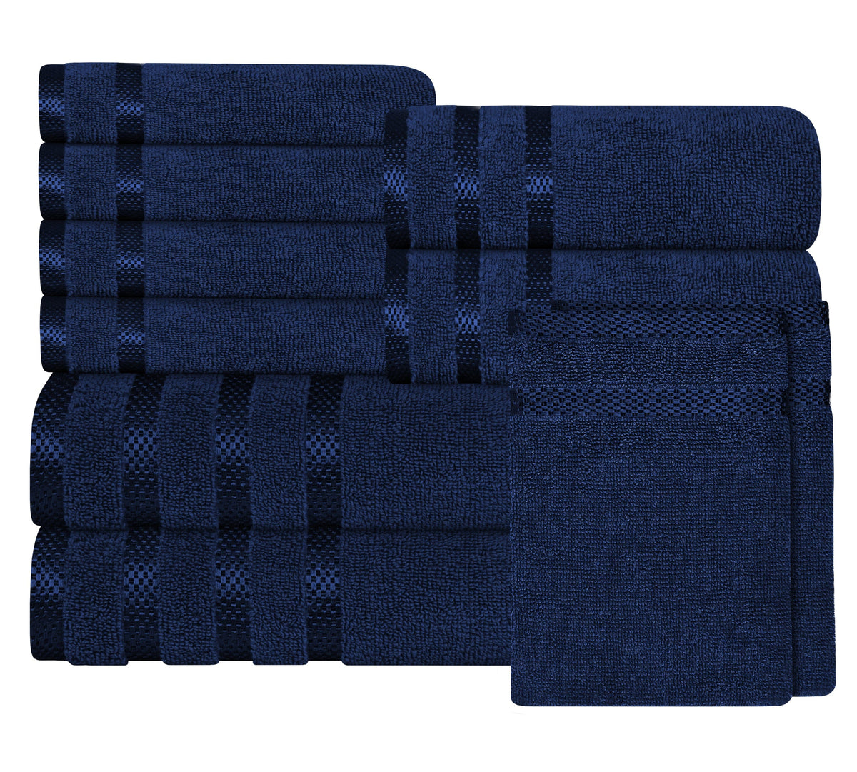 OLIVIA ROCCO Belmont Viscose Stripe Royal Blue Towels 100% Cotton Hotel Quality 10 Piece