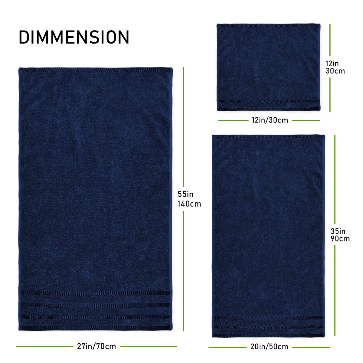 OLIVIA ROCCO Belmont Viscose Stripe Royal Blue Towels 100% Cotton Hotel Quality 10 Piece