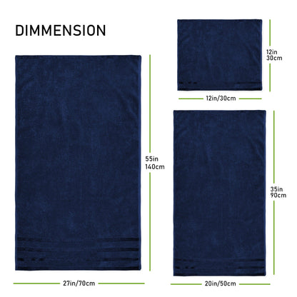 OLIVIA ROCCO Belmont Viscose Stripe Royal Blue Towels 100% Cotton Hotel Quality 10 Piece
