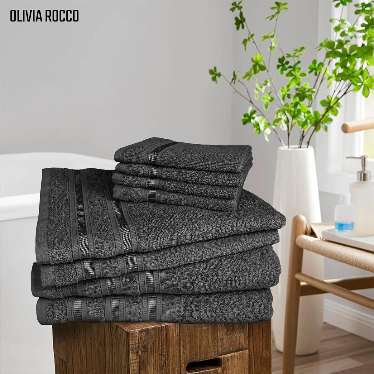 OLIVIA ROCCO Ritz Viscose Stripe Towels Super Soft Cotton Highly Absorbent Jumbo Bath