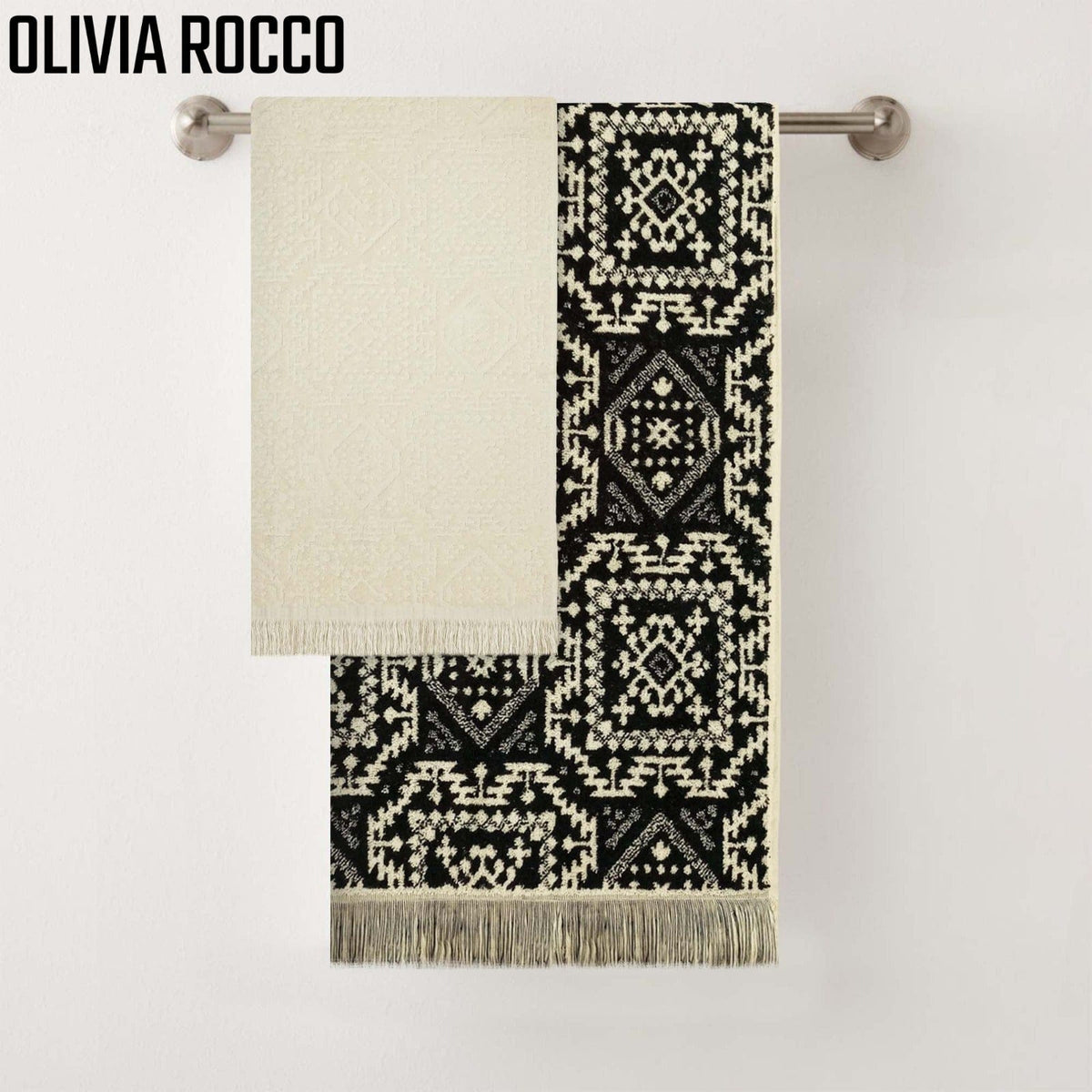 OLIVIA ROCCO 4 Piece Moroccan Towel Set 100% Cotton 500GSM High Absorbency Bath Towels