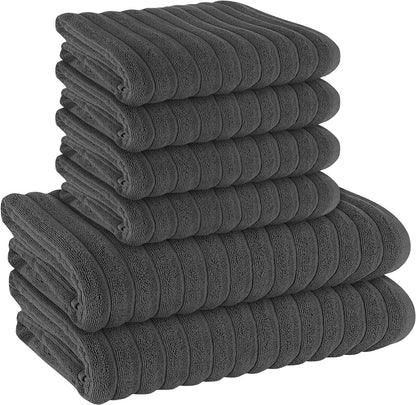 OLIVIA ROCCO Hydro Cotton Ribbed Towels Jumbo Bath Sheets 2 Pack Charcoal Highly