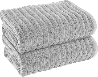 OLIVIA ROCCO Hydro Cotton Ribbed Towels Jumbo Bath Sheets 2 Pack Charcoal Highly